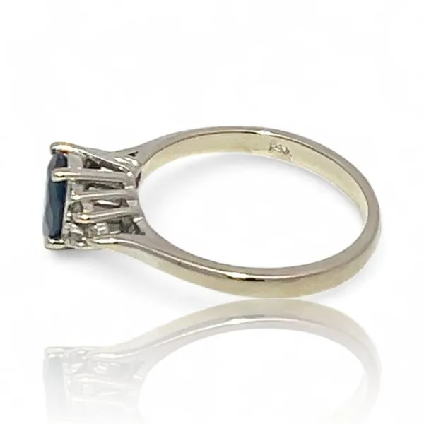 14k White Gold Oval Blue Sapphire and 1/10ctw Diamond Rin...