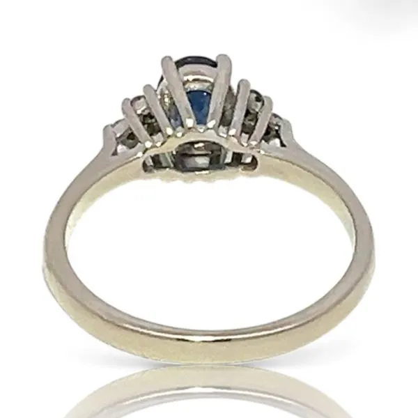 14k White Gold Oval Blue Sapphire and 1/10ctw Diamond Rin...