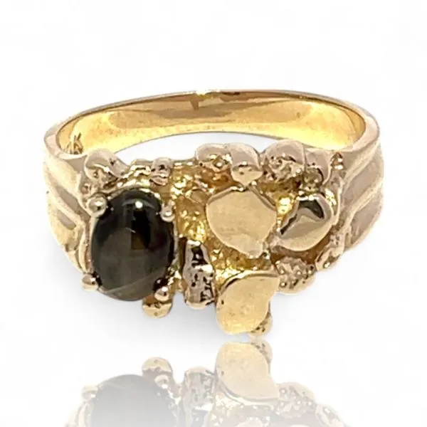 10k Yellow Gold Oval Brown Star Sapphire Nugget Ring Size 10