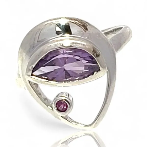 Sterling Silver Contrasting Pale and Dark Amethyst Ring S...
