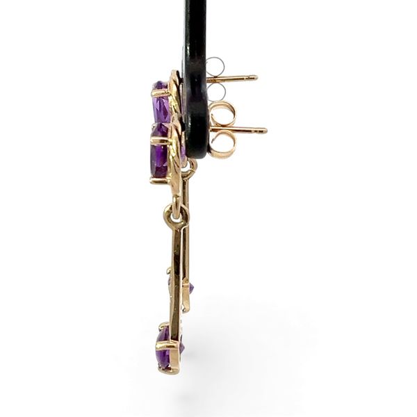 14k Yellow Gold Amethyst and Brilliant Cut Diamond Dangling Earrings