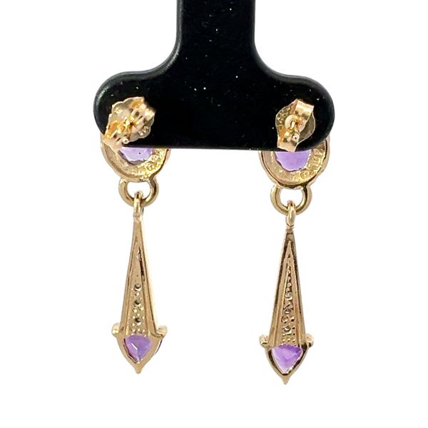 14k Yellow Gold Amethyst and Brilliant Cut Diamond Dangling Earrings