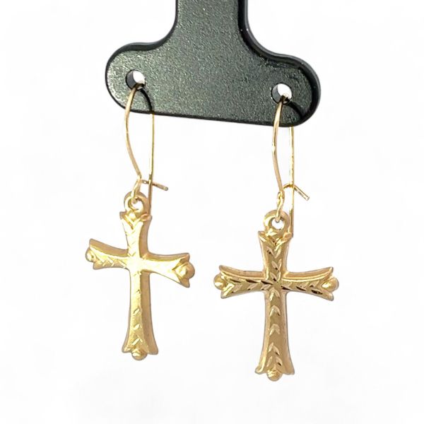 Le Reve Collection Cross Fish Hook Drop Earrings in 14K Yellow Gold Le Reve Collection Cross Fish Hook Drop Earrings in 14K Yellow Gold