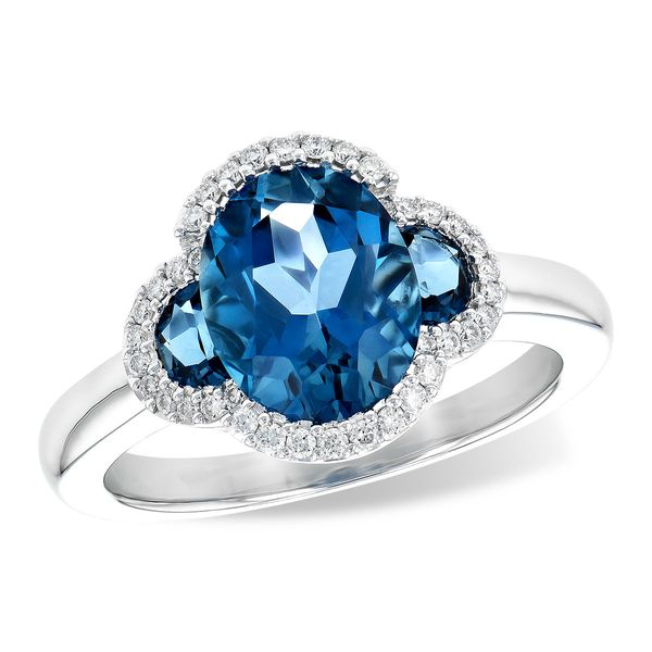 Allison Kaufman London Blue Topaz Ring with Diamond Halo