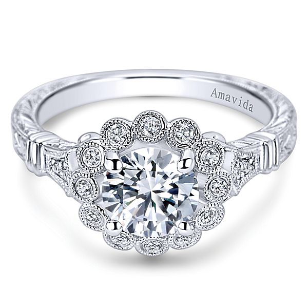 18k White Gold Milgraine Scalloped Halo Engagement Ring Midtown