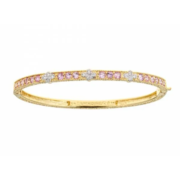 18K Yellow Gold Pink Sapphire & Diamond Cluster Bangle