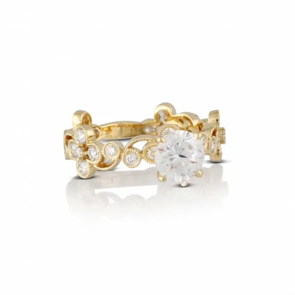 18K Yellow Gold Diamond Ring with CZ Center Stone