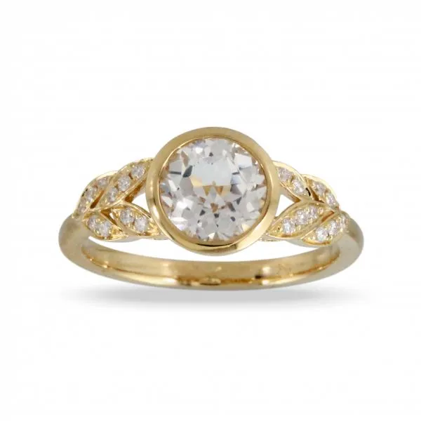 18K Yellow Gold Diamond Ring with White Topaz