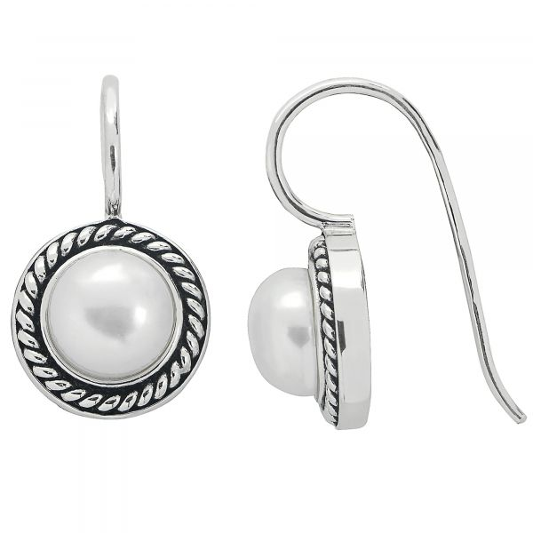 Sterling Silver Freshwater Pearl Button Earrings 