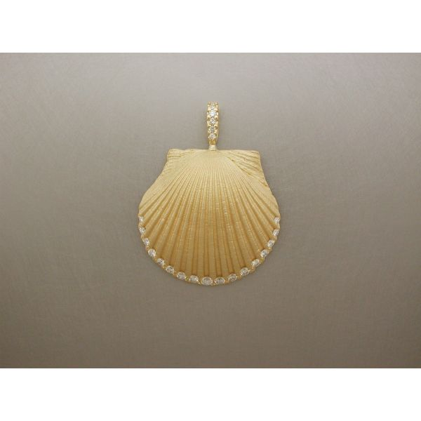 Scallop Shell Pendant Large with Dia Edge DB William Phelps Custom Jeweler Naples, FL