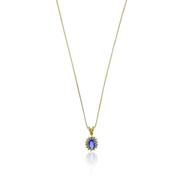 Tanzanite & Diamond Pendant Necklace 14K Yellow Gold