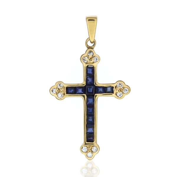 14K Sapphire Diamond Cross Pendant Purple Creek - Main Image