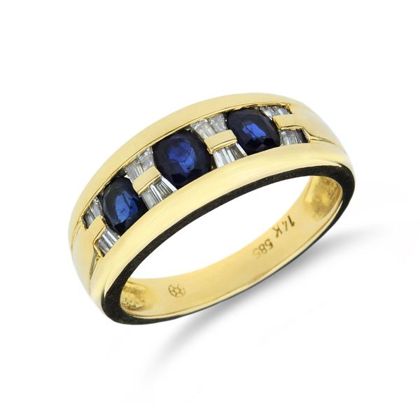 14K Yellow Gold 1.18ctw Blue Sapphire & Diamond 3 Stone Ring Purple Creek Holly Springs, NC