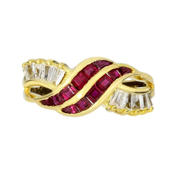 Vintage 18K Yellow Gold Ruby & Diamond Crossover Ring Image 3 Purple Creek Holly Springs, NC