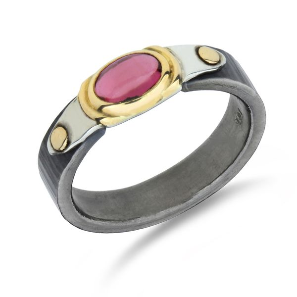 14K & Sterling Pink Tourmaline Textured Oxidized Ring Purple Creek Holly Springs, NC