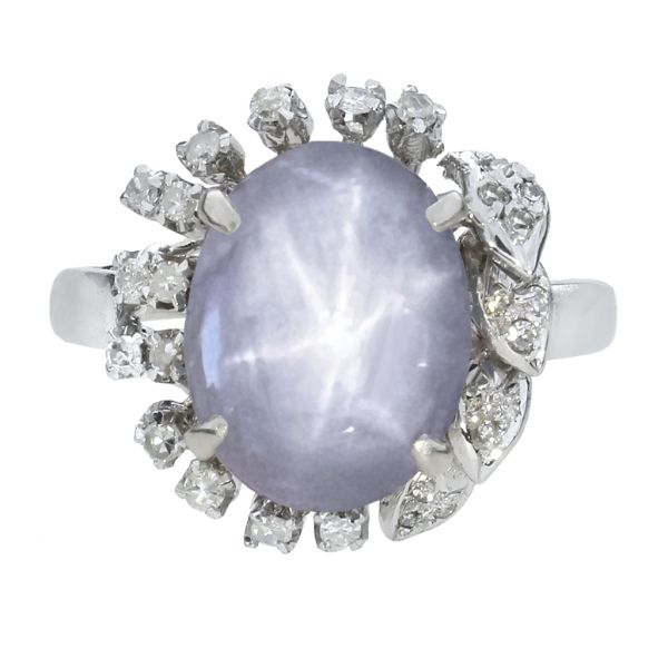 Vintage 18K White Gold 6.40 Natural Star Sapphire with .275ctw Diamond Dress Ring Vintage 18K White Gold 6.40 Natural Star Sapphire with .275ctw Diamond Dress Ring
