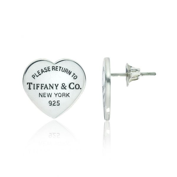 Tiffany & Co Sterling Silver Heart Tag Stud Earrings Image 3 Purple Creek Holly Springs, NC