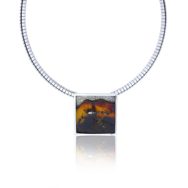 Sterling Silver Unique Amber Pendant on a 16" Omega Necklace Purple Creek Holly Springs, NC