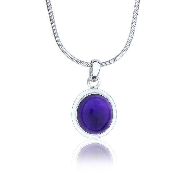 Sterling Silver 27.33ct Amethyst Cabochon Pendant 24" Snake Necklace Purple Creek Holly Springs, NC