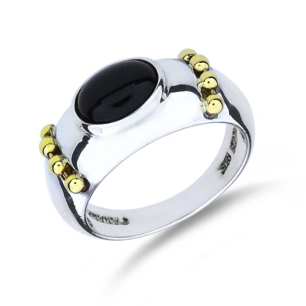 18K Yellow Gold and Sterling Silver Black Onyx Cabochon Ring Purple Creek Holly Springs, NC