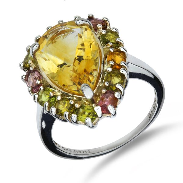 Sterling Silver 5.50ct Pear Citrine & Tourmaline Cluster Ring Purple Creek Holly Springs, NC