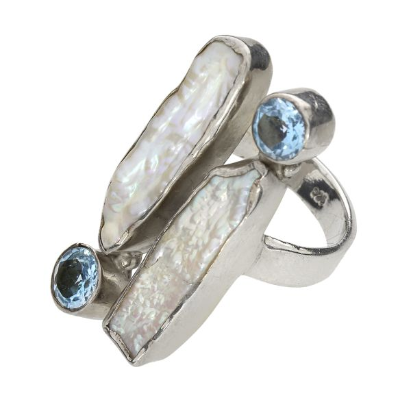 Sterling Silver Biawa Pearl & 2.10ct Blue Topaz Ring Image 4 Purple Creek Holly Springs, NC