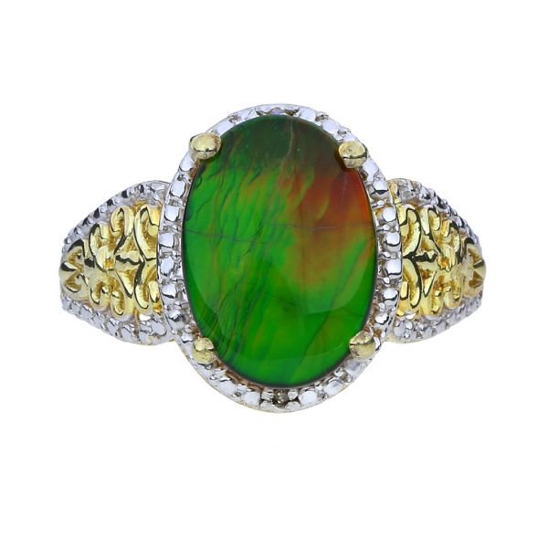 Sterling Silver Ammolite and Diamond with Open Scrollwork Shoulders Ring Purple Creek Holly Springs, NC