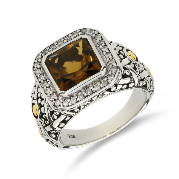 John Hardy Batu Sari 18K Yellow Gold Sterling Smoky Quartz D