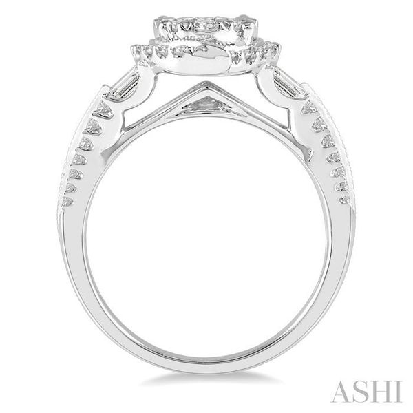 1 Ctw Round and Baguette Diamond Lovebright Engagement Ring in 14K White Gold Image 3 Robert Irwin Jewelers Memphis, TN