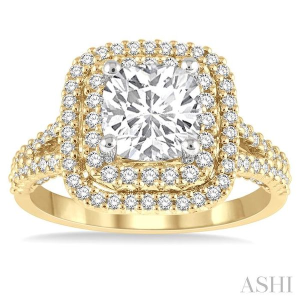 3/4 ctw Cushion Shape Round Cut Diamond Semi-Mount Engagement Ring in 14K Yellow and White Gold Image 2 Robert Irwin Jewelers Memphis, TN