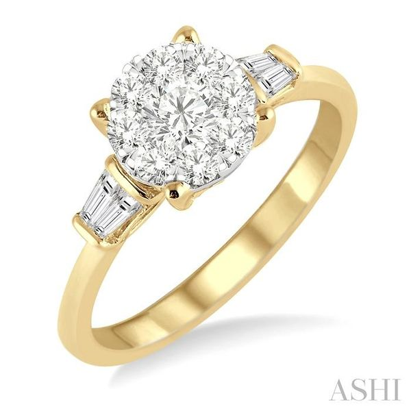 3/4 Ctw Round and Baguette Diamond Lovebright Engagement Ring in 14K Yellow and White gold Robert Irwin Jewelers Memphis, TN