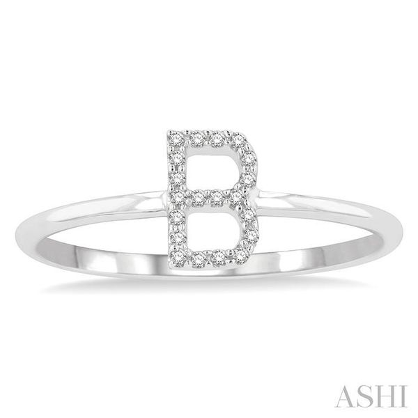 1/20 ctw Initial 'B' Round Cut Diamond Fashion Ring in 10K White Gold Image 2 Robert Irwin Jewelers Memphis, TN