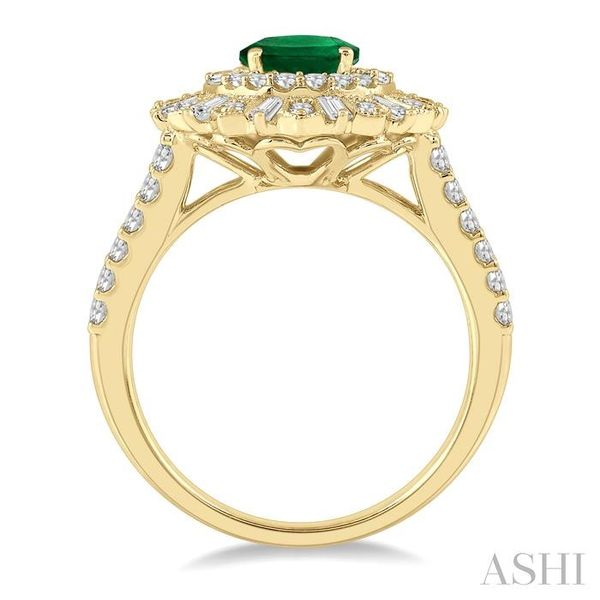 1 ctw Lattice Oval Shape 8x6MM Emerald, Baguette and Round Cut Diamond Precious Ring in 14K Yellow Gold Image 3 Robert Irwin Jewelers Memphis, TN