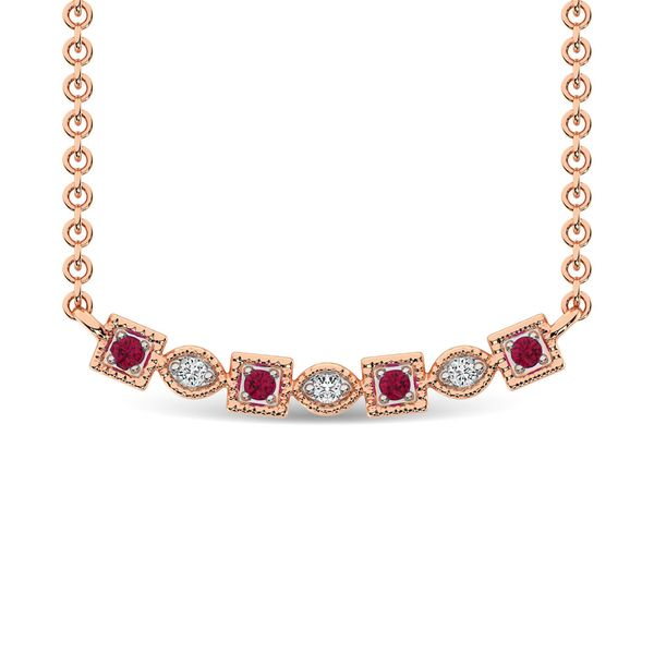 Diamond 1/8 Ct.Tw. And Ruby Fashion Necklace in 10K Rose Gold Robert Irwin Jewelers Memphis, TN