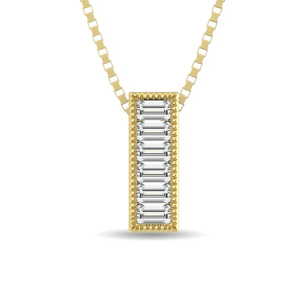Diamond 1/20 Ct.Tw. Round and Baguette Fashion Pendant in 10K Yellow Gold Robert Irwin Jewelers Memphis, TN