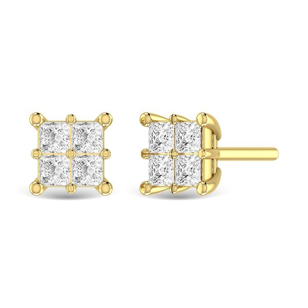 Diamond 1 Ct.Tw. Princess Cut Fashion Earrings in 14K Yellow Gold Robert Irwin Jewelers Memphis, TN
