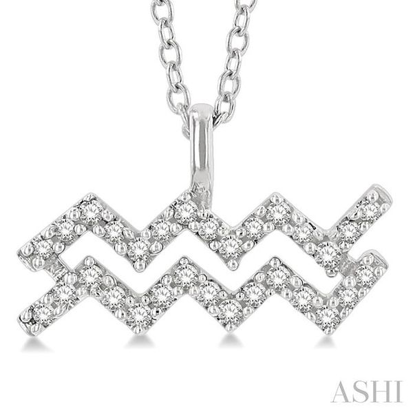 1/10 ctw Aquarius Round Cut Diamond Zodiac Pendant With Chain in 10K White Gold Image 3 Robert Irwin Jewelers Memphis, TN