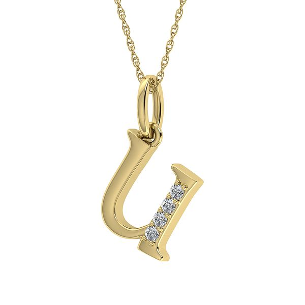 Diamond 1/20 Ct.Tw. Letter U Pendant in 10K Yellow Gold Image 2 Robert Irwin Jewelers Memphis, TN
