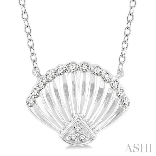 1/10 Ctw Nautical Seashell Petite Round Cut Diamond Fashion Pendant With Chain in 10K White Gold Robert Irwin Jewelers Memphis, TN