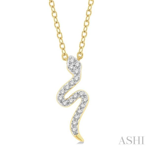 1/10 Ctw Snake Petite Round Cut Diamond Fashion Pendant With Chain in 10K Yellow Gold Robert Irwin Jewelers Memphis, TN
