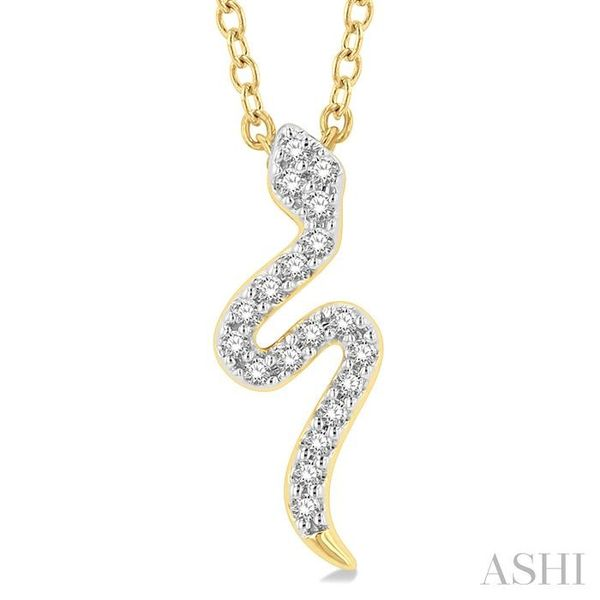 1/10 Ctw Snake Petite Round Cut Diamond Fashion Pendant With Chain in 10K Yellow Gold Image 3 Robert Irwin Jewelers Memphis, TN