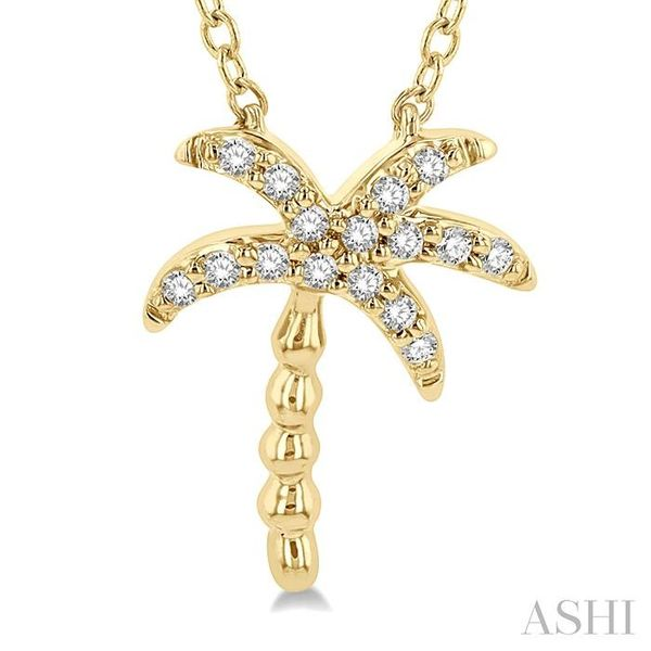 1/10 ctw Palm Tree Round Cut Diamond Petite Fashion Pendant With Chain in 14K Yellow Gold Image 3 Robert Irwin Jewelers Memphis, TN