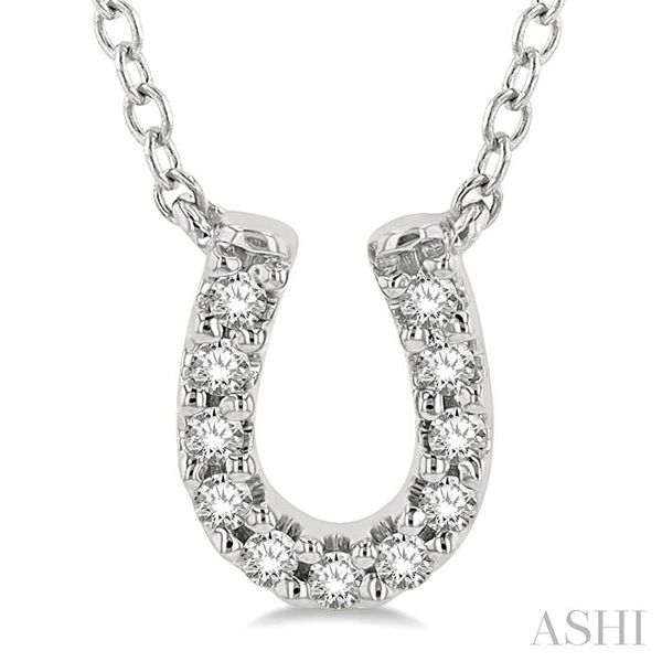 1/10 ctw Horseshoe Charm Round Cut Diamond Petite Fashion Pendant With Chain in 10K White Gold Image 3 Robert Irwin Jewelers Memphis, TN