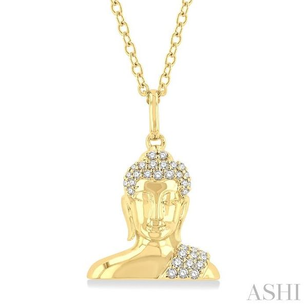 1/8 Ctw Buddha Petite Round Cut Diamond Fashion Pendant With Chain in 10K Yellow Gold Robert Irwin Jewelers Memphis, TN