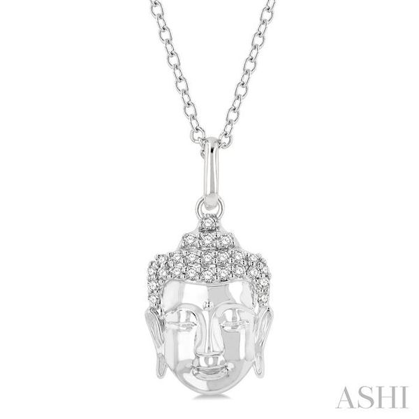 1/10 Ctw Head of Buddha Petite Round Cut Diamond Fashion Pendant With Chain in 10K White Gold Robert Irwin Jewelers Memphis, TN