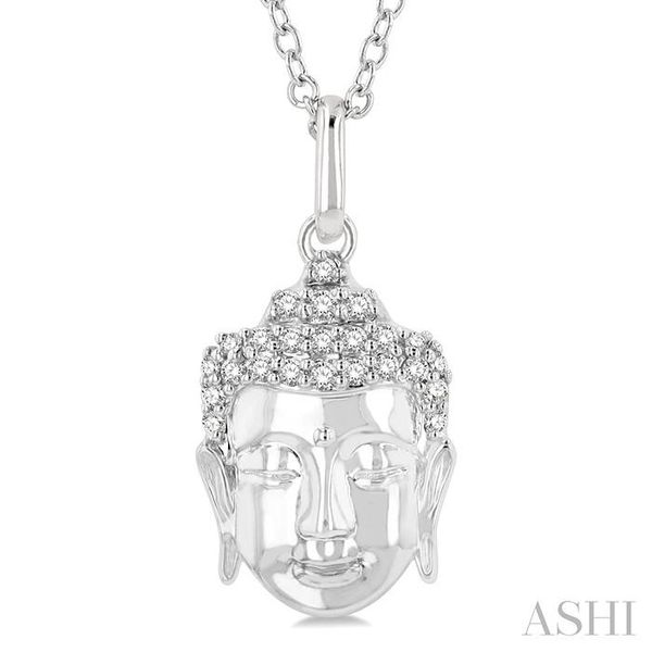 1/10 Ctw Head of Buddha Petite Round Cut Diamond Fashion Pendant With Chain in 10K White Gold Image 3 Robert Irwin Jewelers Memphis, TN