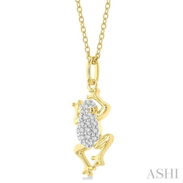 1/6 ctw Amphibian Petite Frog Round Cut Diamond Fashion Pendant With Chain in 10K Yellow Gold Image 2 Robert Irwin Jewelers Memphis, TN