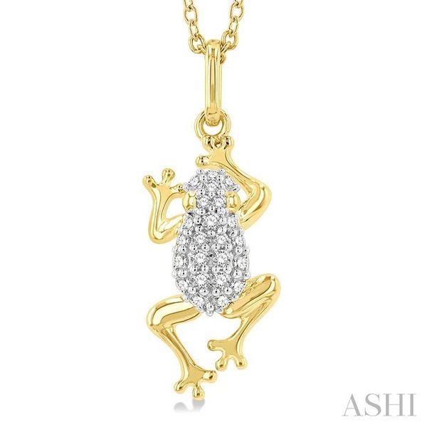 1/6 ctw Amphibian Petite Frog Round Cut Diamond Fashion Pendant With Chain in 10K Yellow Gold Image 3 Robert Irwin Jewelers Memphis, TN