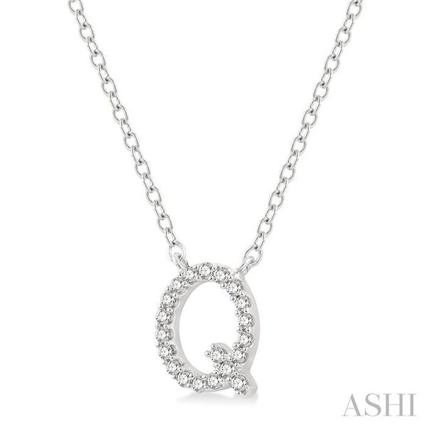 1/20 ctw Initial 'Q' Round Cut Diamond Pendant With Chain in 14K White Gold Image 2 Robert Irwin Jewelers Memphis, TN