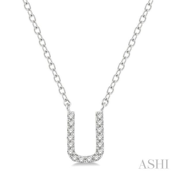 1/20 ctw Initial 'U' Round Cut Diamond Pendant With Chain in 14K White Gold Robert Irwin Jewelers Memphis, TN